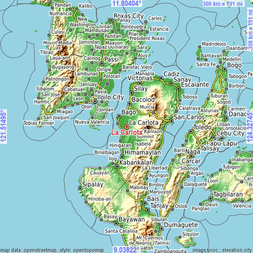 Topographic map of La Carlota