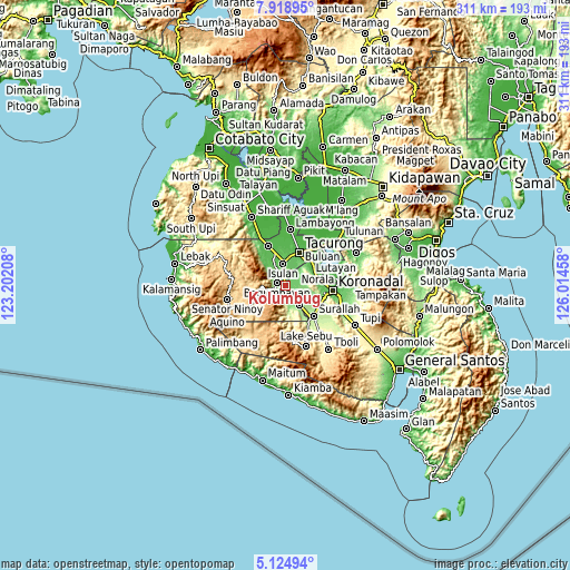 Topographic map of Kolumbug