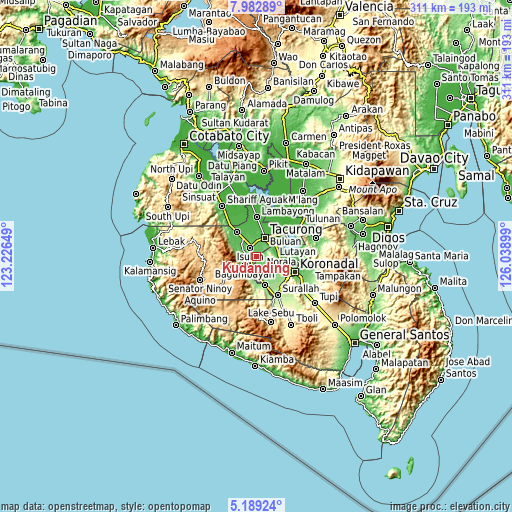 Topographic map of Kudanding