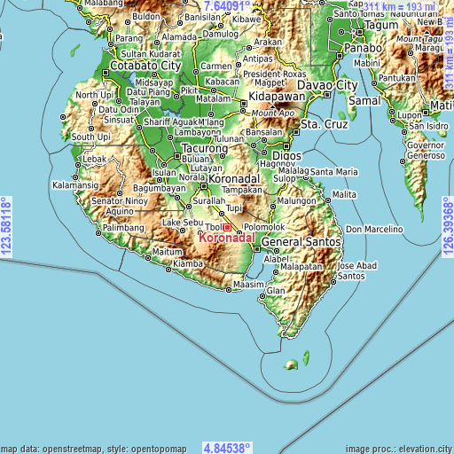 Topographic map of Koronadal