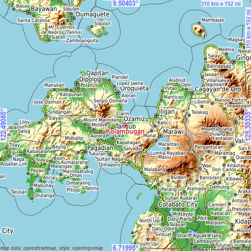 Topographic map of Kolambugan