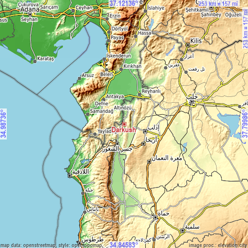 Topographic map of Darkūsh