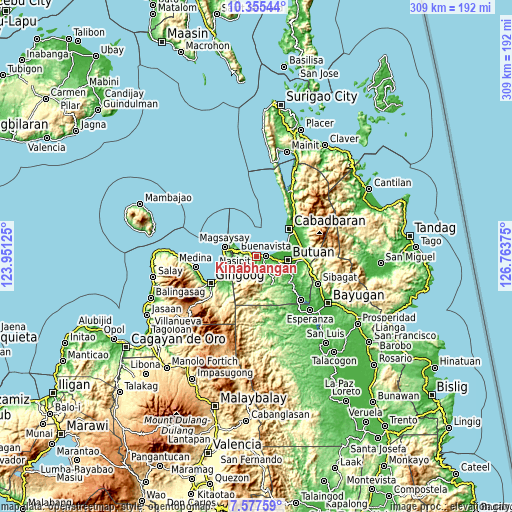 Topographic map of Kinabhangan