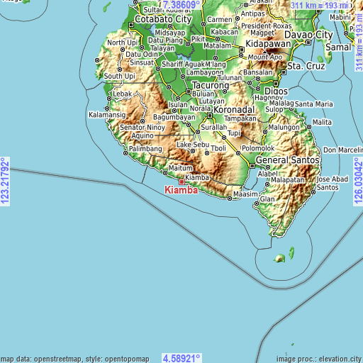 Topographic map of Kiamba