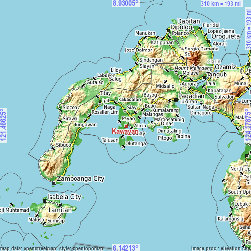 Topographic map of Kawayan