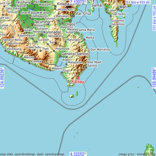 Topographic map of Kalbay