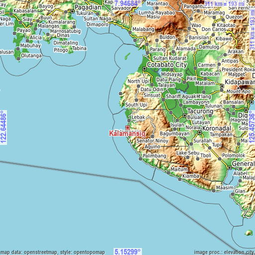 Topographic map of Kalamansig