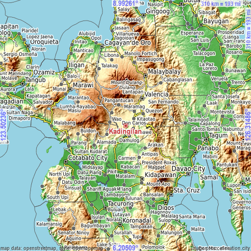 Topographic map of Kadingilan