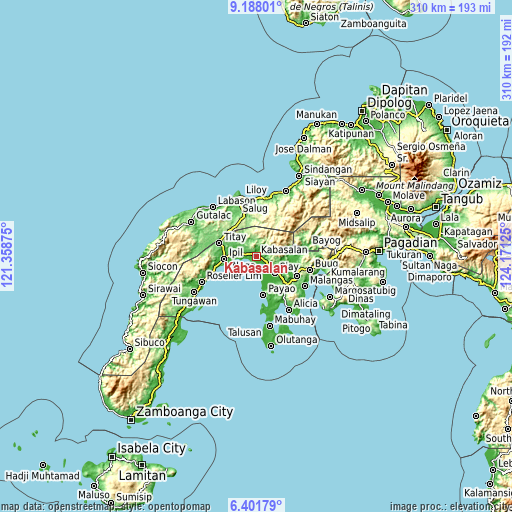 Topographic map of Kabasalan