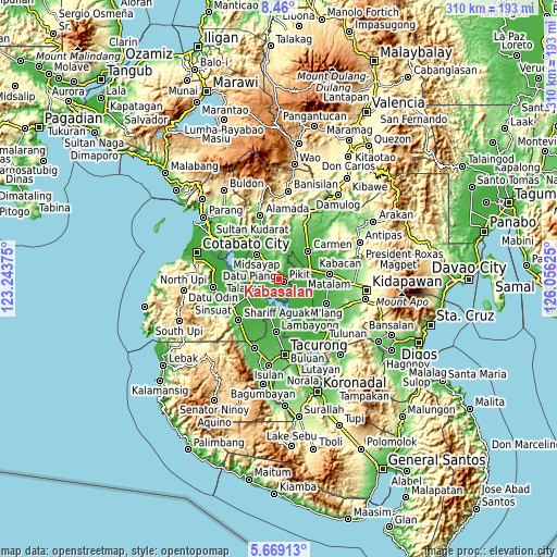 Topographic map of Kabasalan