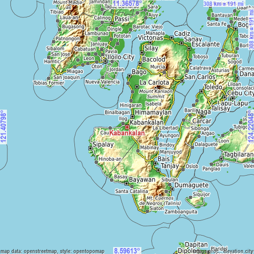 Topographic map of Kabankalan