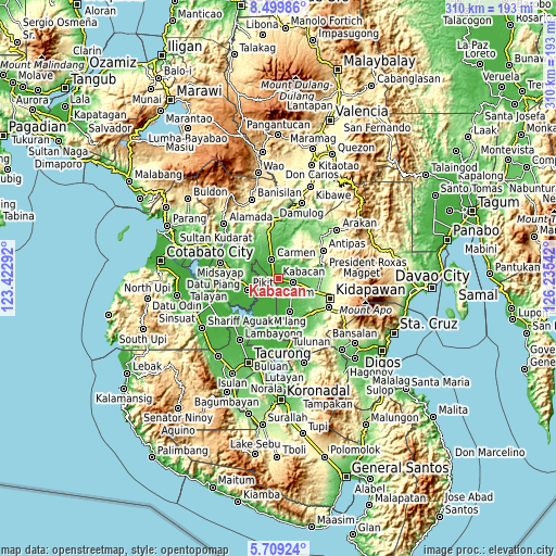 Topographic map of Kabacan