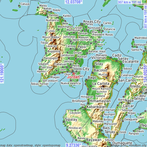 Topographic map of Jordan