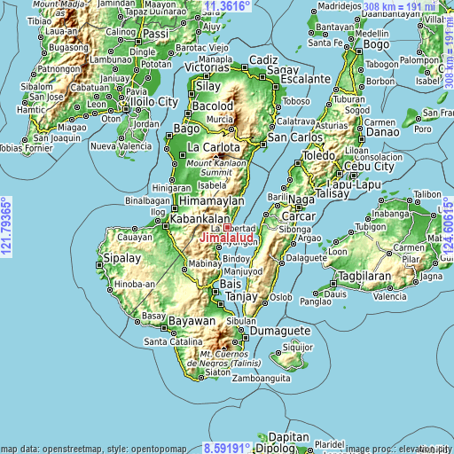 Topographic map of Jimalalud