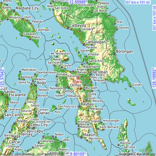 Topographic map of Jaro