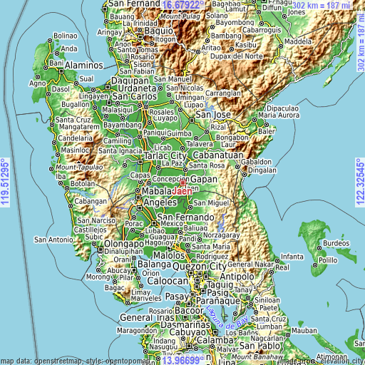 Topographic map of Jaen
