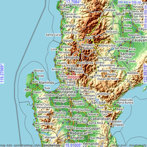 Topographic map of Itogon