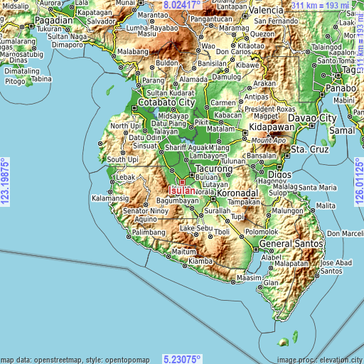 Topographic map of Isulan