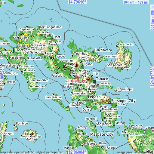 Topographic map of Iriga City