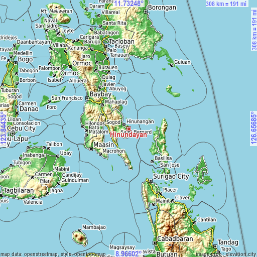 Topographic map of Hinundayan