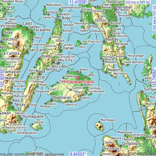 Topographic map of Hinlayagan Ilaud