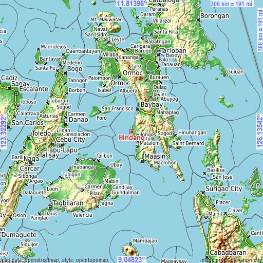 Topographic map of Hindang