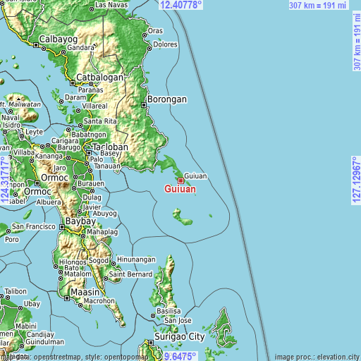 Topographic map of Guiuan