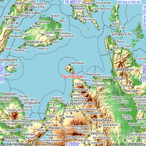 Topographic map of Guinisiliban