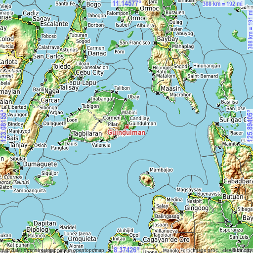 Topographic map of Guindulman