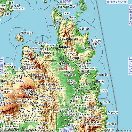 Topographic map of Guadalupe