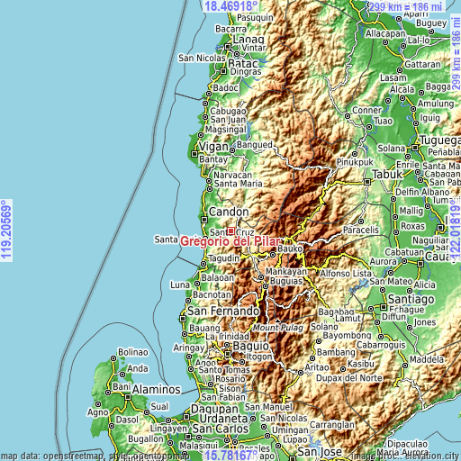 Topographic map of Gregorio del Pilar