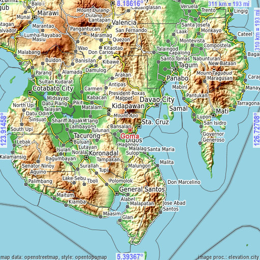 Topographic map of Goma