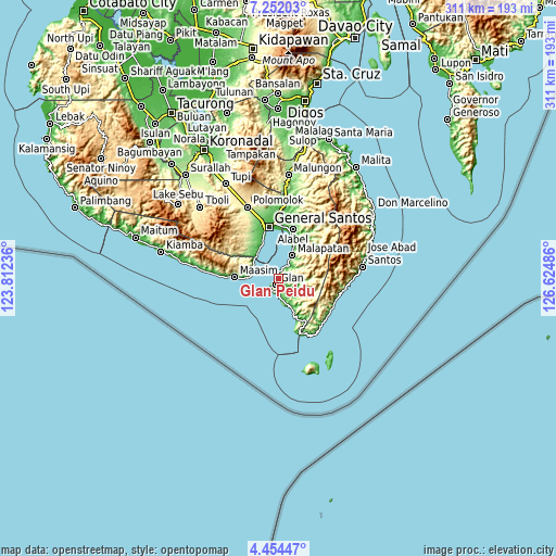 Topographic map of Glan Peidu