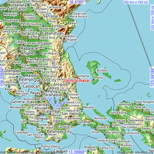 Topographic map of General Nakar