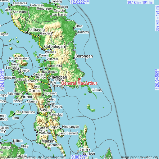 Topographic map of General MacArthur