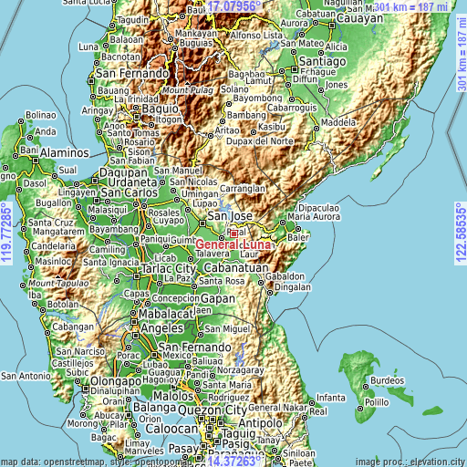 Topographic map of General Luna