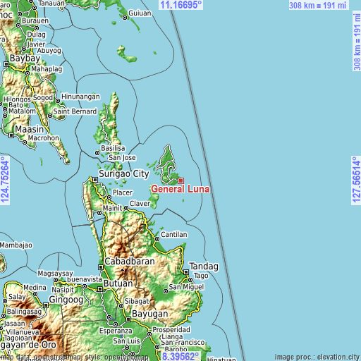 Topographic map of General Luna