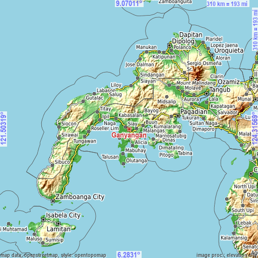 Topographic map of Ganyangan