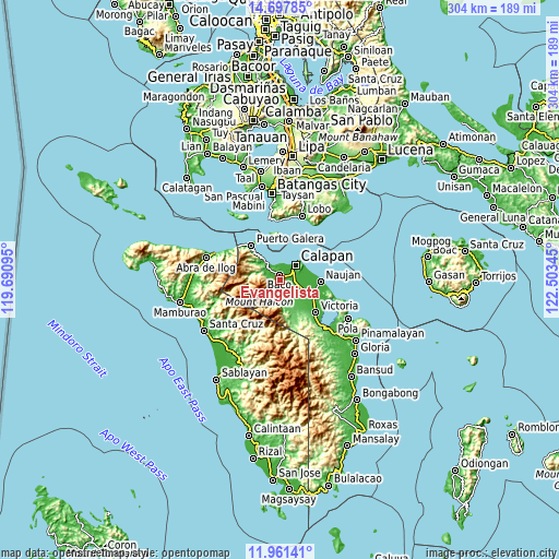 Topographic map of Evangelista