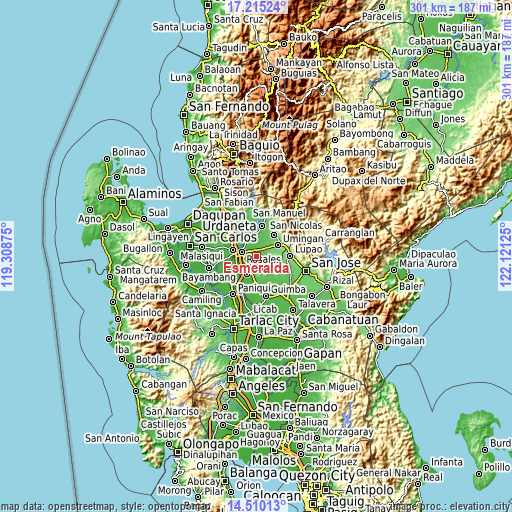 Topographic map of Esmeralda