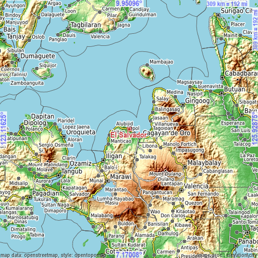 Topographic map of El Salvador