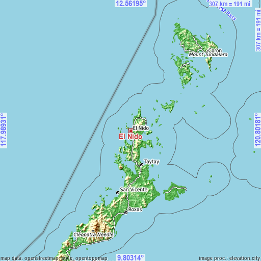 Topographic map of El Nido