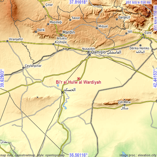 Topographic map of Bi’r al Ḩulw al Wardīyah