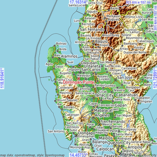 Topographic map of Dorongan Punta