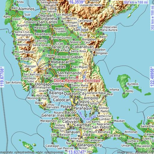 Topographic map of Doña Remedios Trinidad
