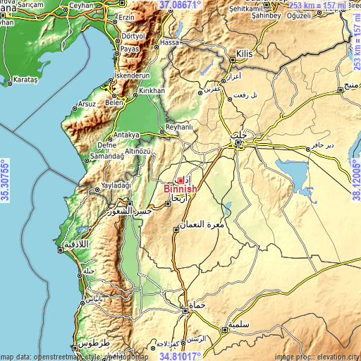 Topographic map of Binnish