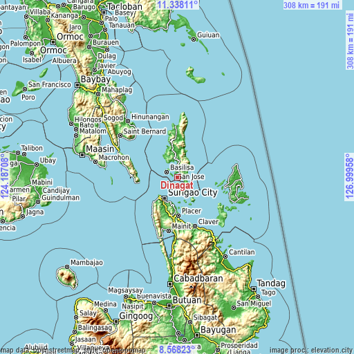 Topographic map of Dinagat