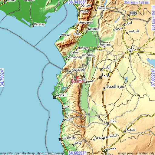 Topographic map of Bdāmā