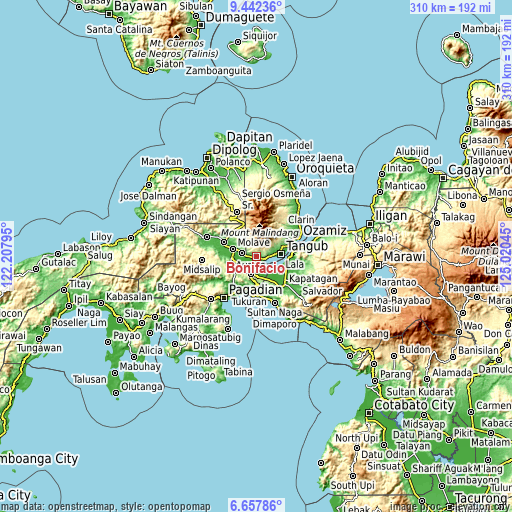 Topographic map of Bonifacio