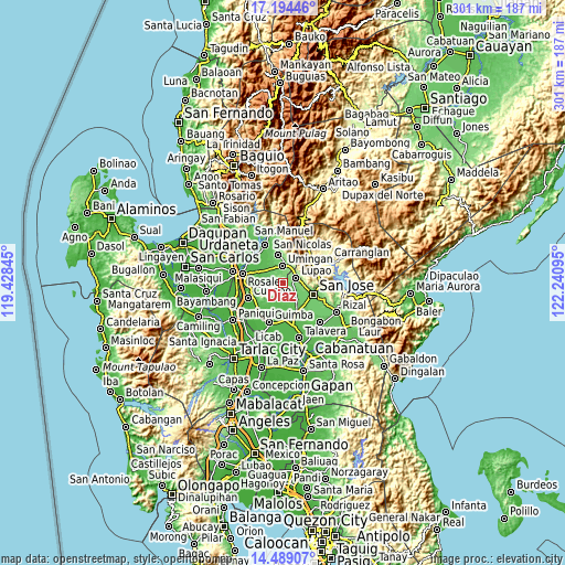 Topographic map of Diaz